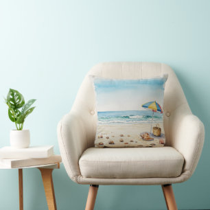 Coussin Sérénité balnéaire : Watercolor Beach Bliss