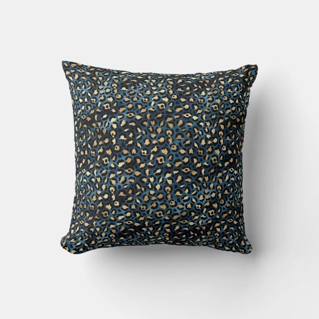 Coussin Série Conception Léopard Bleu et Or Design 1 (Recto)