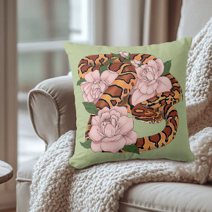 Coussin Serpent des blés vibrant Fleurs de pivoine roses V