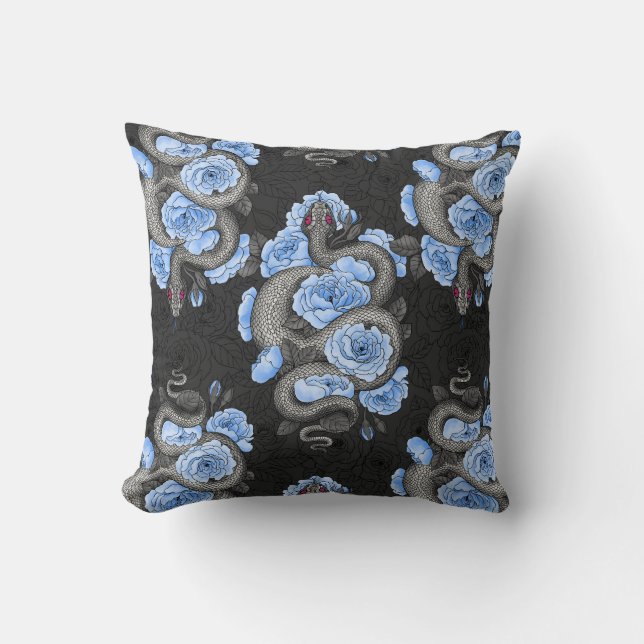 Coussin Serpents et roses bleus (Recto)