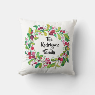 Coussin Serre d'aquarelle avec baies rouges et nom