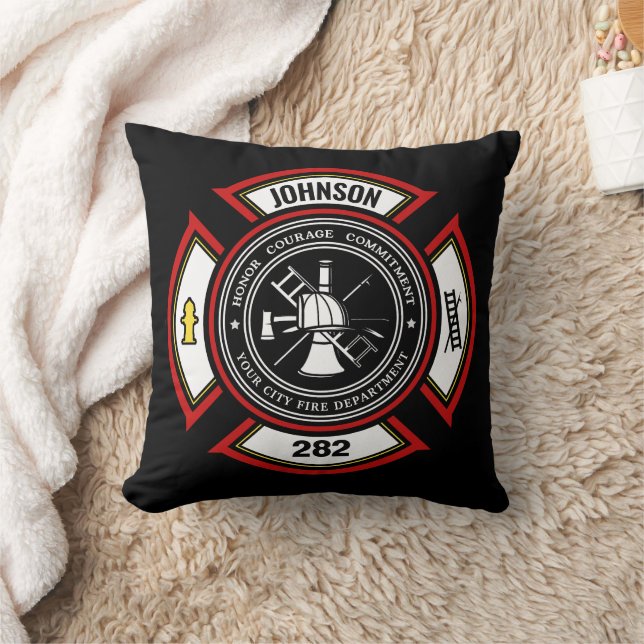 Coussin Service d'incendie AJOUTER LE NOM Pompier Insigne  (Couverture)