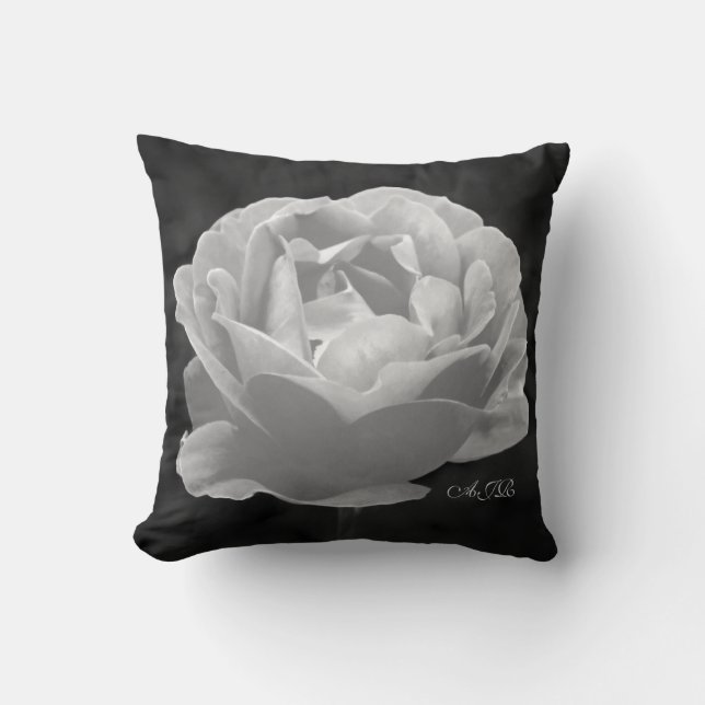 Coussin S'est levé en noir et blanc - le monogramme (Recto)