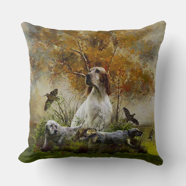 Coussin Setter anglais avec faisans, art   (Recto)