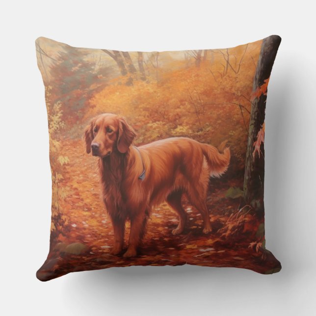 Coussin Setter rouge irlandais à l'automne Feuilles automn (Verso)