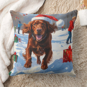 Coussin Setter Rouge Irlandais Courant dans la Neige avec