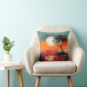 Coussin Seul au bord du lac – Solitude au coucher du solei