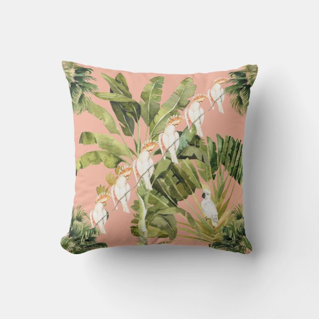Coussin Shabby Chic Tropical Peach Fern Green (Recto)