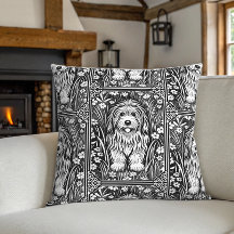 Shaggy Chien Jardin Vintage noir et blanc