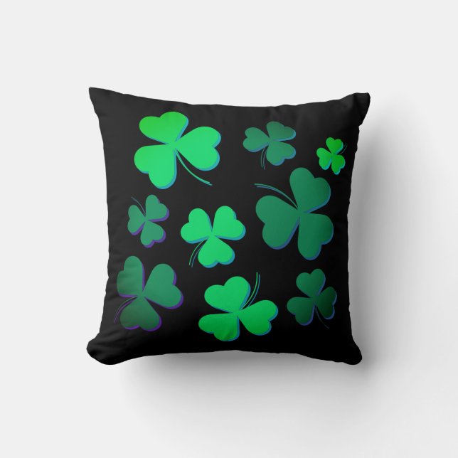 Coussin Shamrock Clover Irlande Irish Modern Green & Black (Recto)