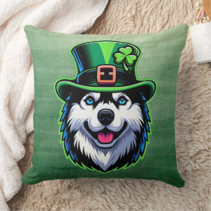 Coussin Shamrock irlandais Sibérie Husky Dog Jour de la Sa