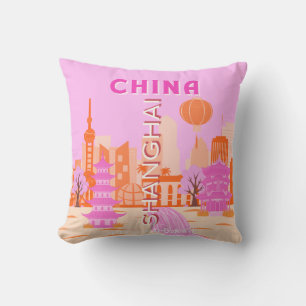 Coussin Shanghai Chine Rose Voyage Art
