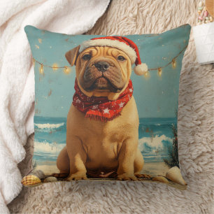 Coussin Shar Pei Chien Noël Vintage Plage