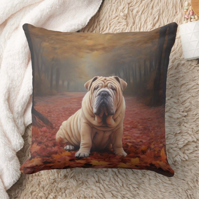 Coussin Shar Pei dans l'automne Feuilles automne Inspire (Couverture)
