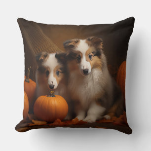 Coussin Shetland Sheepdog Chiot Chiot Automne Citrouille d