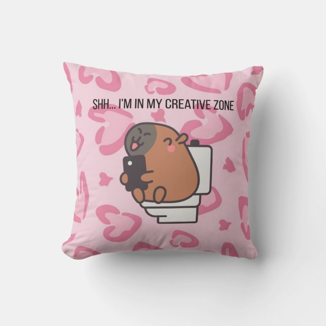 Coussin Shh… I’m in My Creative Zone | Funny Capybara Deco (Recto)
