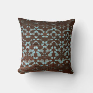 Coussin Shibori Fabric Boho Brown Cravate bleue DyeThrow C