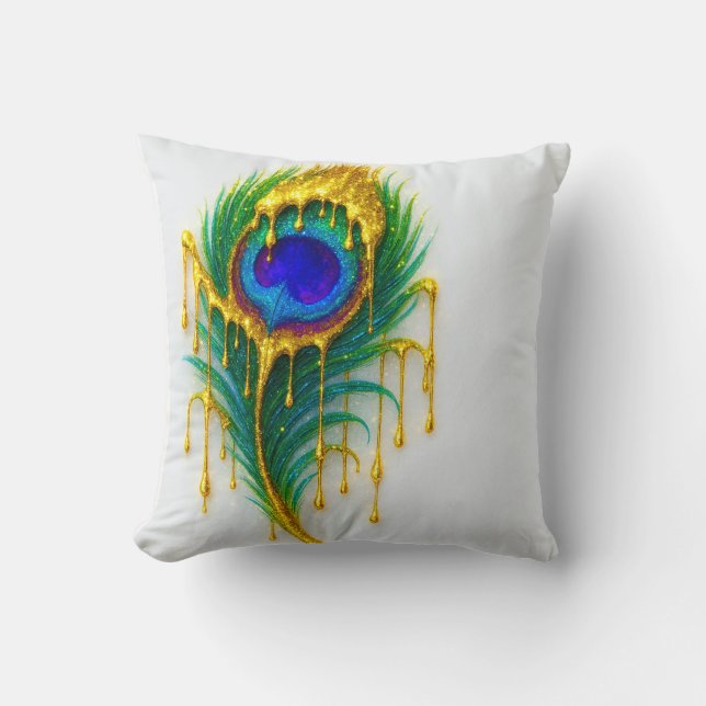 Coussin Shimmer Gold Drity Beauty Glam Peacock Feather (Recto)