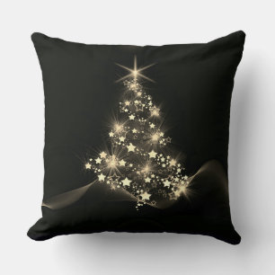 Coussin Shine d'or des étoiles sur l'arbre de Noël Dark