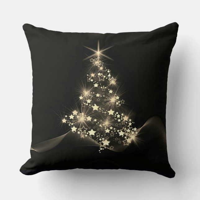 Coussin Shine d'or des étoiles sur l'arbre de Noël Dark (Recto)