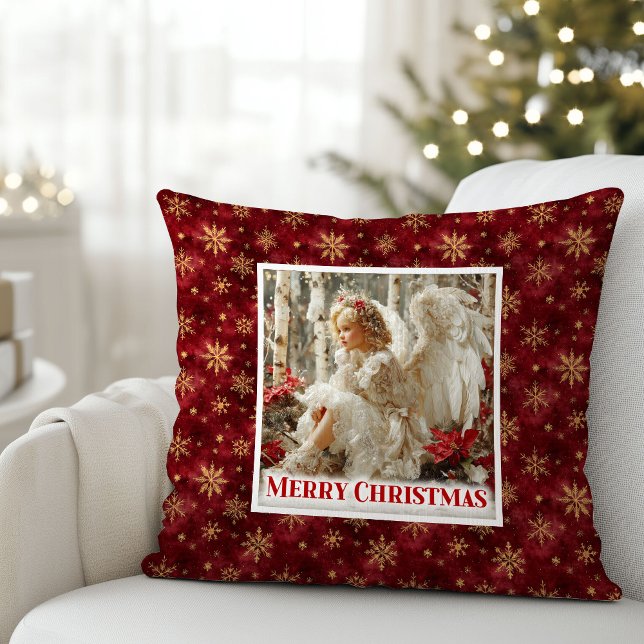 Coussin Shiny Angelic Red Gold Christmas Pillow Gift (Shiny Angelic Red Gold Christmas Pillow Gift)