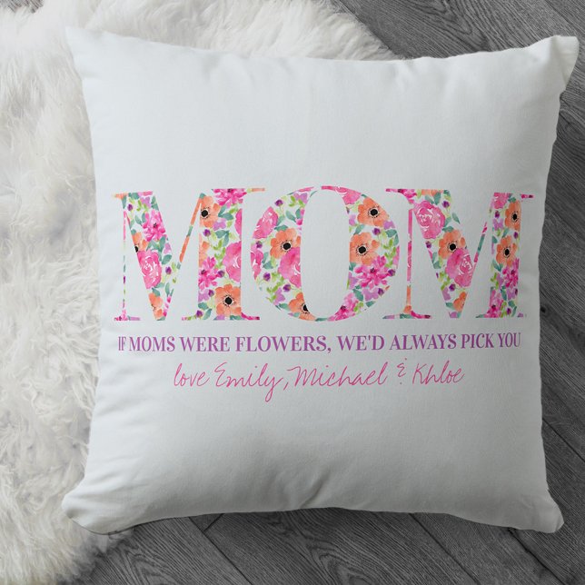 Coussin Si Les Moms Étaient Fleurs Rose Floral Lettres Ble (Créateur téléchargé)