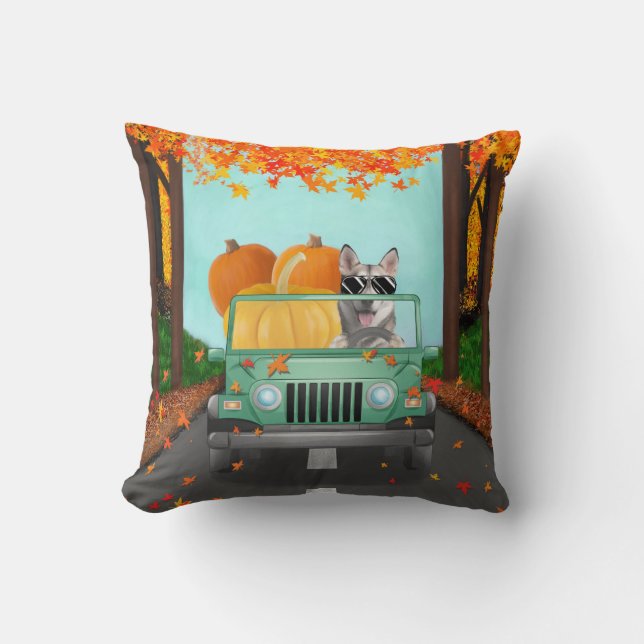 Coussin Sibérie Husky Chig Citrouille Automne (Recto)