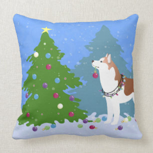 Coussin Sibérie Husky Décoration Arbre de Noël -Forêt