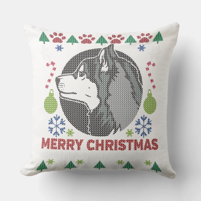 Coussin Sibérie Husky Joyeux Noël Moche Sweat Design (Recto)