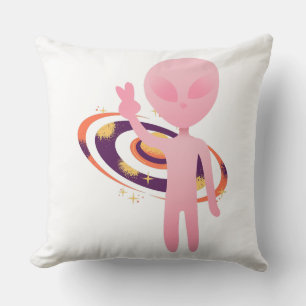 Coussin Signe de paix d'alien rose mignon vecteur de galax