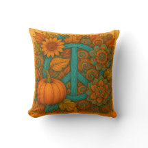 Coussin signe de paix d'automne citrouilles turquo