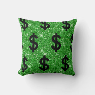 Coussin Signe dollar noir argent entrepreneur Wall Street