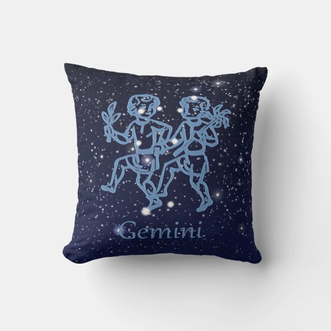 Coussin Signe Gemini Constellation et Zodiaque avec étoile (Recto)