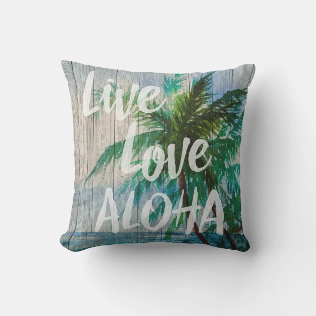Coussin Signe vivant de plage de palmier d'amour Aloha (Recto)