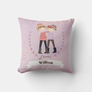 Coussin SIGNE Zodiaque Gemini Garçon Ajouter Un Nom Jeter 