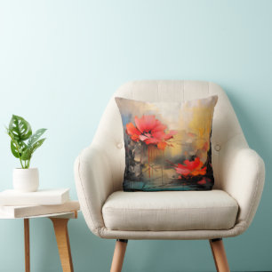 Coussin Silence cramoisi – Coquelicots abstraits dans la l