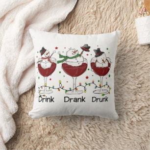 Coussin Silencieux "Boire, Boire, Drunk" Snowman et vin
