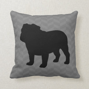 Coussin Silhouette anglaise de Bulldog sur l'épine grise