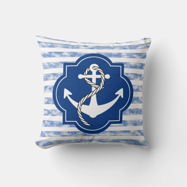 Coussin Silhouette d'Ancre avec les rayures bleues (Recto)