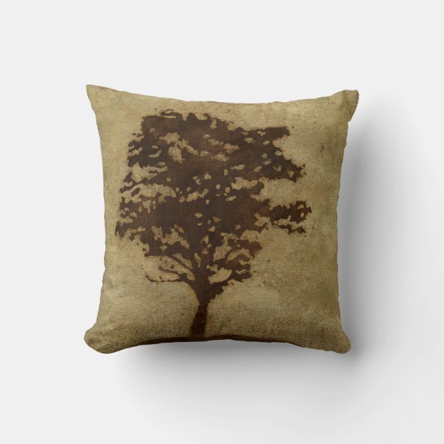 Coussin Silhouette d'arbre sur Arrière - plan de bronze (Recto)