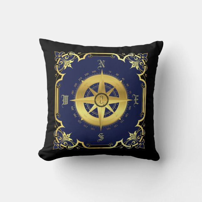 Coussin Silhouette de boussole marine/or/marine/noir (Recto)