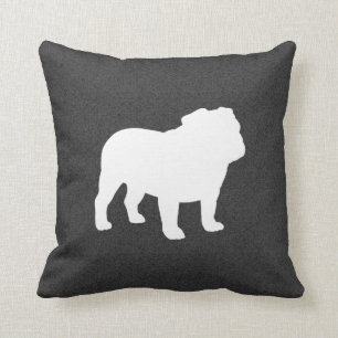 Coussin Silhouette de Bulldog anglais gris foncé et blanc