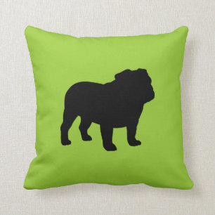 Coussin Silhouette de Bulldog anglais noir et vert