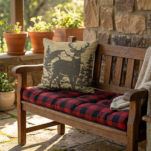 Coussin Silhouette de cerf sur motif de texture de faux bu