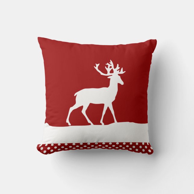 Coussin Silhouette de cerfs - Rouge et Blanc (Recto)