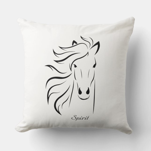 Coussin Silhouette de cheval noir sur arrière - plan blanc (Recto)