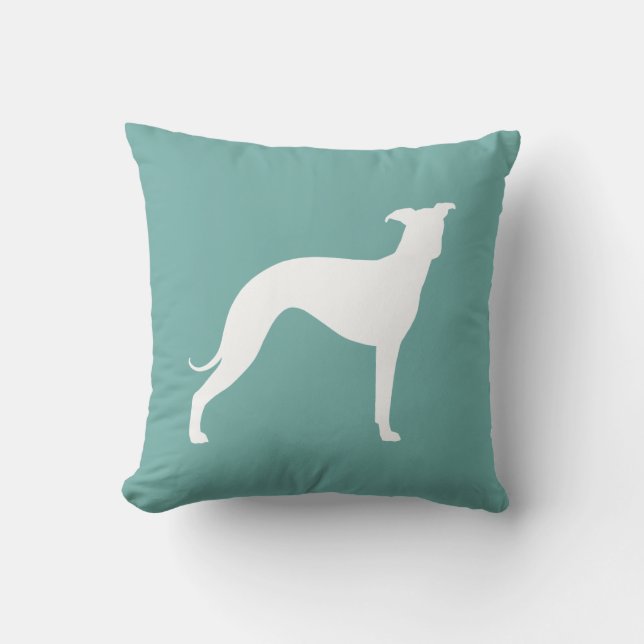 Coussin Silhouette de Chien gris blanc italien Turquoise (Recto)