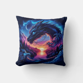 Coussin Silhouette de dragon contre un coucher de soleil v