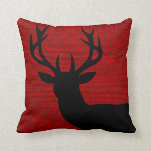 Coussin Silhouette de la Tête de Cerf Russe sur Burlap  n