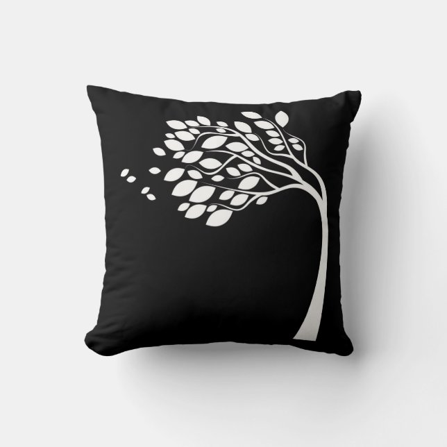 Coussin Silhouette de l'arbre balayé noir et blanc (Recto)
